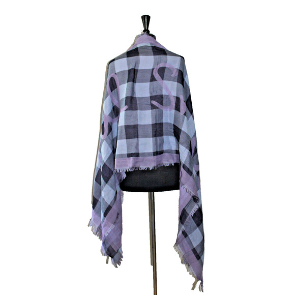 D0 NWoT New PAUL SMITH Scarf Shawl 100% Cotton Plaid Logo 26" x 80" Italy Made - Picture 1 of 6